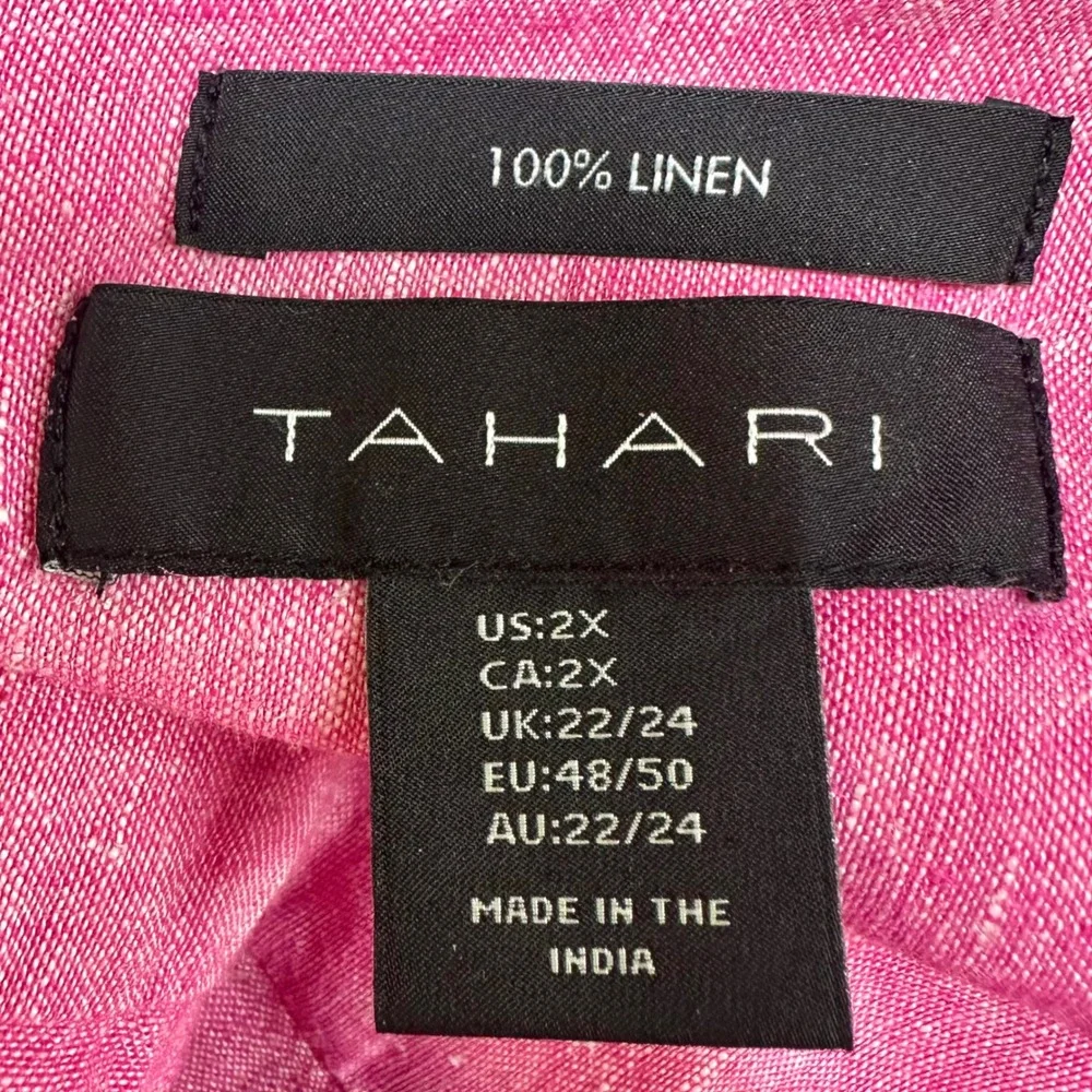 TAHARI Pink 100% Linen Tunic Top Collared Popover Side Buttons 2x Plus Lagenlook - Picture 7 of 8